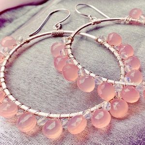 Chalcedony and Moonstone Hoop Earrings 3”